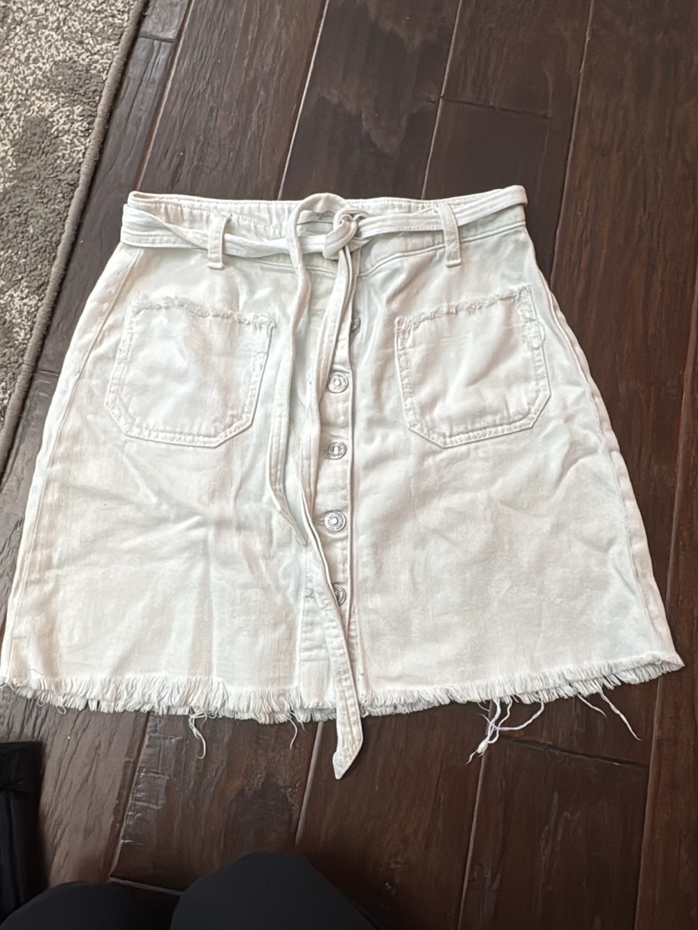 7 For All Mankind White Button-Front Denim Skirt with Tie Waist